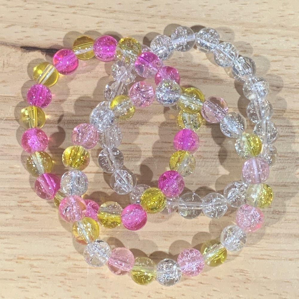 Handcrafted‎ 3pc Cracked Glass Stretch Bracelet Set Beaded Stackable Fairycore